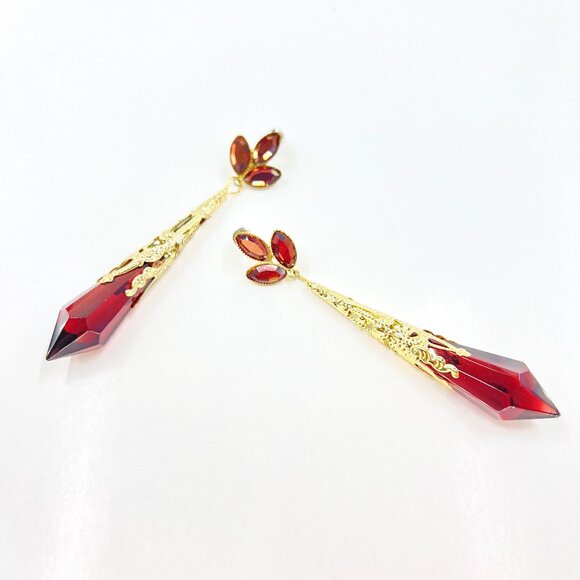 Charming Charlie Jewelry - NWT – Charming Charlie – Brown Jeweled Drop Glass Dangle Gold Tone 3.5” Earrings